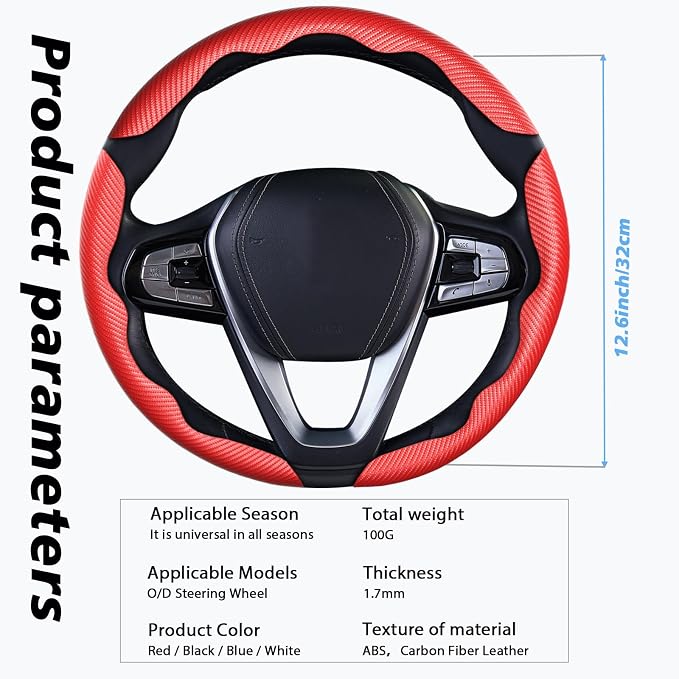 3pcs Car Steering Wheel Cover,Anti-Skid Carbon Fiber Steering Wheel Protector for Men Women,Multiple Color Options,Universal for Most Car Interiors Accessories (Red 3PCS)