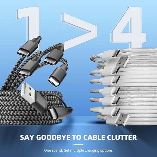 USB C Splitter Multi Charging Cable 1 Pack,USB A/C to USB C Charging Cord,Dual Type C Charger Cord,4 in 2 Multi Charger Cord with 4 Type-C Connectors Compatible with iPhone16/15/Cell Phones Tablets.