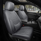 Front Car Seat Covers - Luxury Breathable Waterproof Faux Leather Car Seat Cushion Protectors with Lumbar Support, Universal Fit for Most 5 Seats Vehicles, Sedans, Hatchbacks, and Trucks, Gray