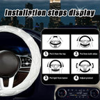 Steering Wheel Cover, Auto Cute PU Diamond Bling Breathable Soft Comfort Leather Car Interior Accessories Sparkly Fit Most O-Shaped Steering Wheels for Women Men (White)