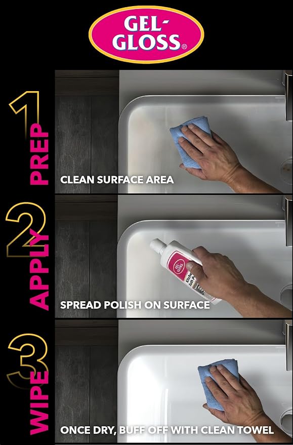 Gel-Gloss Home Kitchen & Bath Polish - Carnauba Wax Formulation, 16 oz. | High Shine Protective Coating, Removes Water Spots, Light Scratches & Stains, Restores Color & Shine