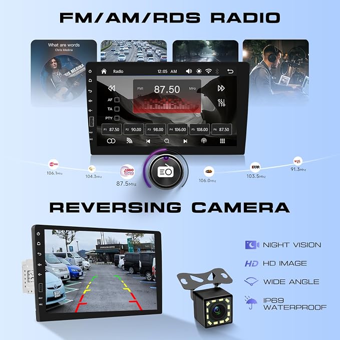 Single Din Car Stereo with 9 Inch IPS Touch Screen, Wireless CarPlay & Android Auto, Bluetooth, FM/AM/RDS Radio, Online Video, Mirror Link,EQ,SWC,USB,Backup Camera & RGB Button Lights