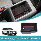 Armrest Storage Box Compatible with Audi Q4 E-Tron 2022 2023 2024 2025, Car Center Console Organizer Tray Armrest Box Insert Coin Container ABS Interior Accessories, Without Door Lock