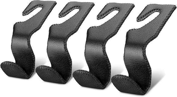 Purse Hook for Car Seat Headrest, Car Purse Holder Leather Vehicle Storage Organizer for Handbags, Groceries, 4Pack Black