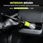 MVEQRRN 7PCS Car Detailing Brush Set,Boars Hair Detail Brush kit(Green) | Ultra Soft No Scratch, Car Dust Brush, Interior Detailing Brushes Kit, Detail Brushes Car Detailing for Interior Exterior