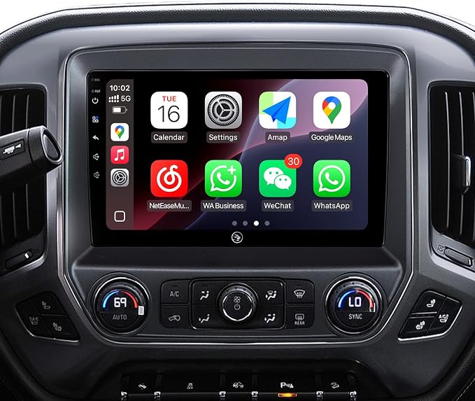 10.2'' Car Stereo for GMC Sierra Chevy Silverado 2014-2018 Without Bose | HD Touchscreen Carplay/Android Auto/GPS/Bluetooth/AM/FM Radio/HD Backup Cam/SWC
