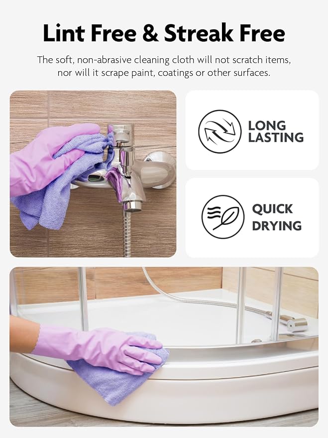 Microfiber Cleaning Cloth Roll- 75 Sheets, 12"x12" (Lavender) | Super Absorbent, Lint-free, Tear-away Microfiber Towel Roll, for All-Purpose Cleaning, Reusable Alternative to Paper Towels