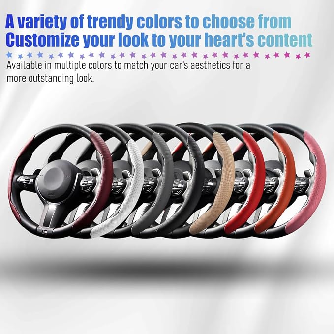 2PCS/Set Car Steering Wheel Cover, Leather Segmented Anti-Slip Automotive Wheel Protector, Soft Breathable Vehicle Steering Protection Covers, Universal Interior Accessories (Red)