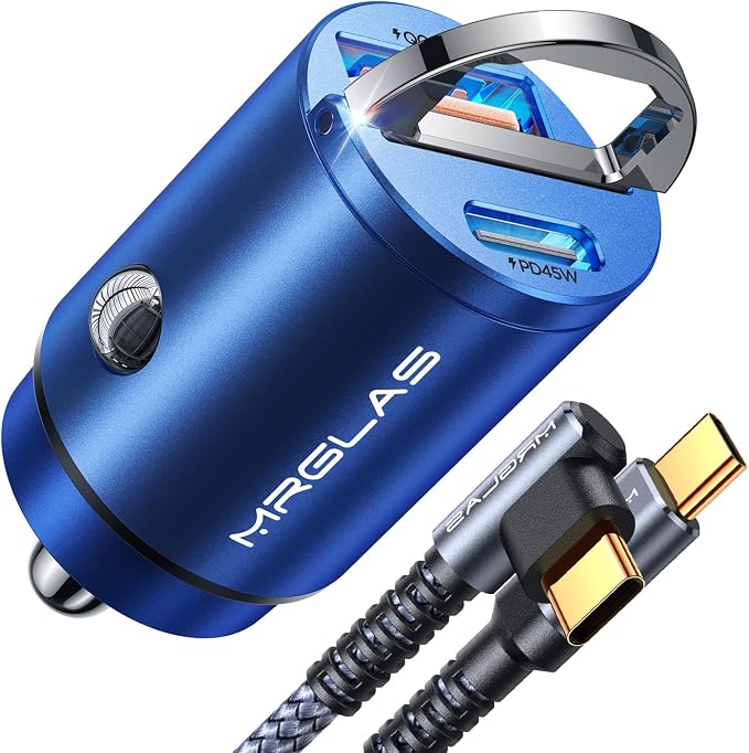 90W USB C Car Charger Fast Charge, PD45W & QC45W, Flush Fit, Extra 3.3ft Type C Cable, All Metal, Cigarette Lighter USB Charger for iPhone 16 15 Samsung S25 S24 S23 Ultra Pixel 8/8Pro/7-Blue