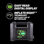 40047 Tire Inflator, Portable Car Air Compressor, Rugged, Inflate Right automatic shut off, with Digital 99 psi Display, Long Hose and LED Light, 12V, 4 min inflation