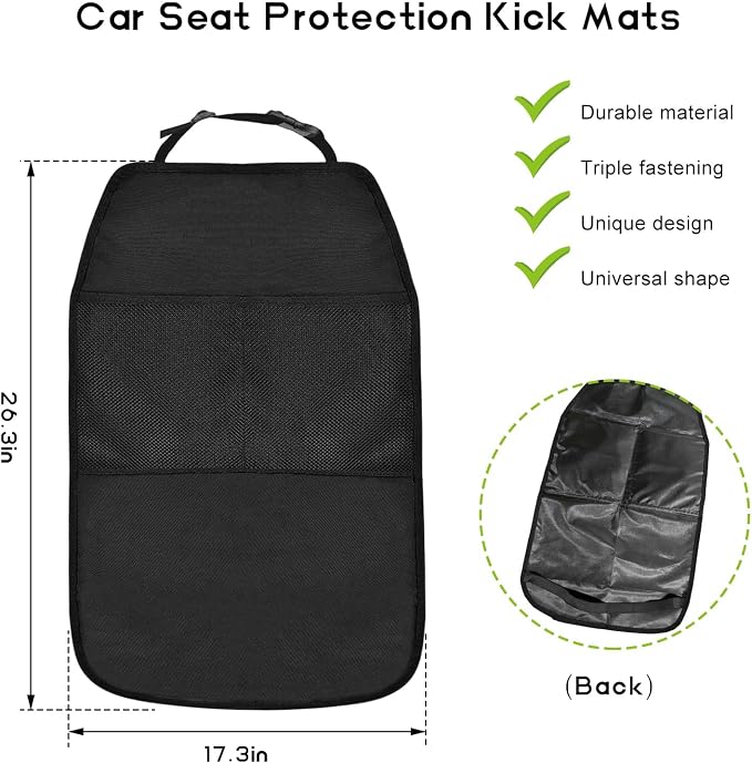 2 PCS Back Seat Protector for Car, Large Kick Mat Auto Seat Cover with 2 Mesh Pockets, Waterproof Backseat Cover Premium Kick Protector for Most Vehicles, Car Accessories