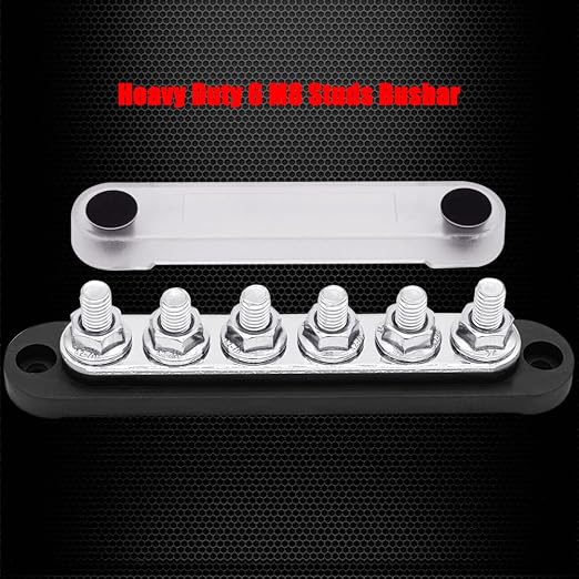 6 x M8 (5/16") Studs Power Distribution Block Bus Bar 12V, 5.9" HD 200A Marine BusBar Battery Distribution Block W/Cover for Car Boat Solar (Black)