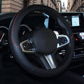 Car Steering Wheel Cover, Leather, Universal 15 Inch Fit, Anti-Slip & Odor-Free (Black)