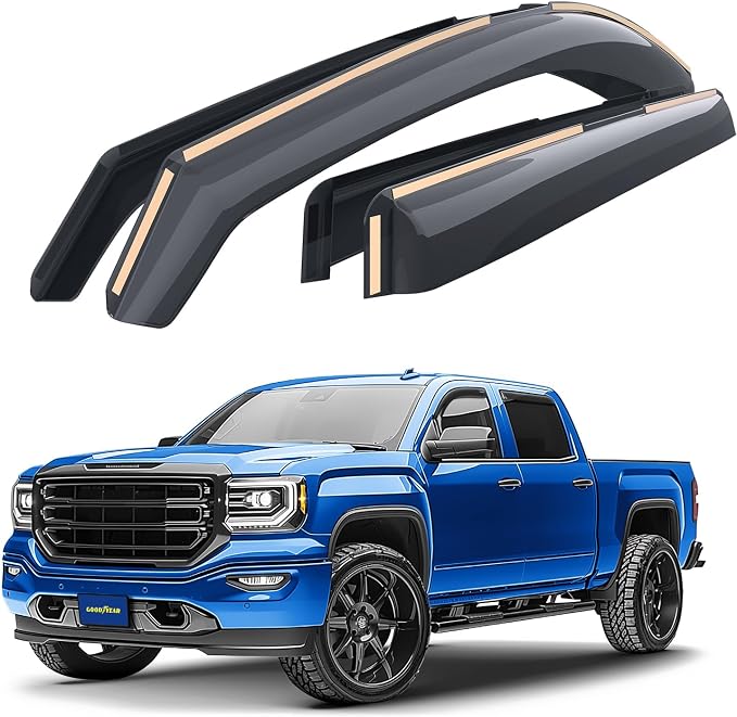 Goodyear Shatterproof in-Channel Window Deflectors for Trucks GMC Sierra 2014-2018 Crew Cab, Rain Guards, Window Visors, Vent Deflector,Truck Accessories,4pcs- GY003402LPv