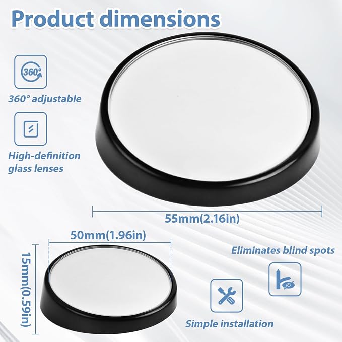 Blind Spot Mirror, HD Glass & ABS Housing, 360° Adjustable Convex Wide Angle Rear View Mirror, Stick-On Universal Fit for Car SUV Truck RV Van, Black (4, Round, Black Stick)
