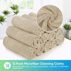 Brown Microfiber Cleaning Cloth, 12 Pack Premium Microfiber Towels for Cars, Lint Free, Scratch-Free, Highly Absorbent, Reusable Cleaning Rags for Car, Household, Kitchen, Window, 11.5"X11.5"