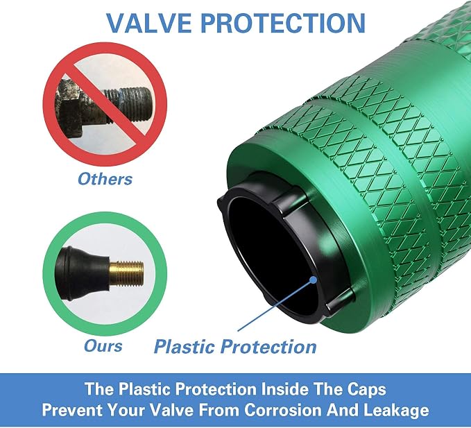 Tire Valve Stem Caps, Anodized Aluminum Tire Valve Cap Set | Corrosion Resistant, Universal Stem Covers for Cars Trucks Motorcycles SUVs and Bikes (Green-N2)
