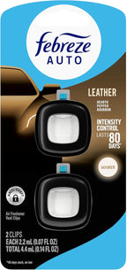 AUTO Air Freshener, Odor-Fighting Automotive Vent Clip, Scented Car Accessories, Long Lasting for Strong Odors, Leather, 2 Count