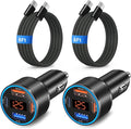 Car Charger USB C Fast Charge, 2 Pack 65W 4-Port Dual 12V USB-C & USB-A Car Phone Charger Super Fast Charging Cigarette Lighter Adapter for Samsung S26/S25/S24/S23, Pixel, Android +60W Type C Cable