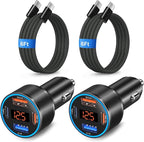 Car Charger USB C Fast Charge, 2 Pack 65W 4-Port Dual 12V USB-C & USB-A Car Phone Charger Super Fast Charging Cigarette Lighter Adapter for Samsung S26/S25/S24/S23, Pixel, Android +60W Type C Cable