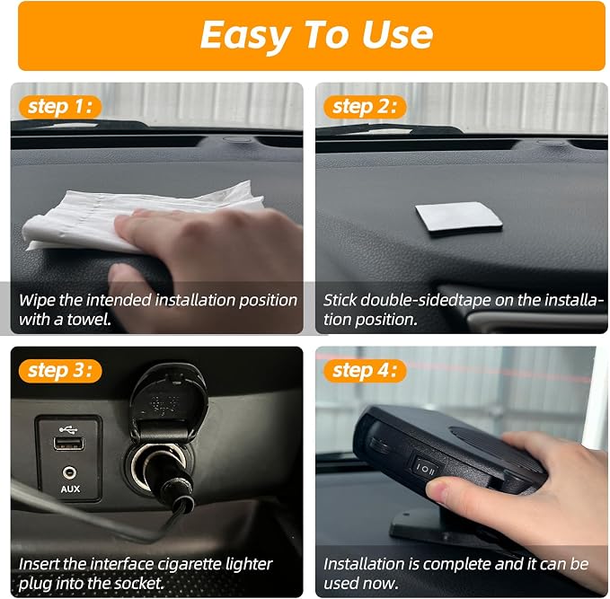 Portable 12v Heater, 200W Fast Heating Fan, Plug into Cigarette Lighter 360 Degree Rotation for Car Windshield, Defroster Defogger Car Heater