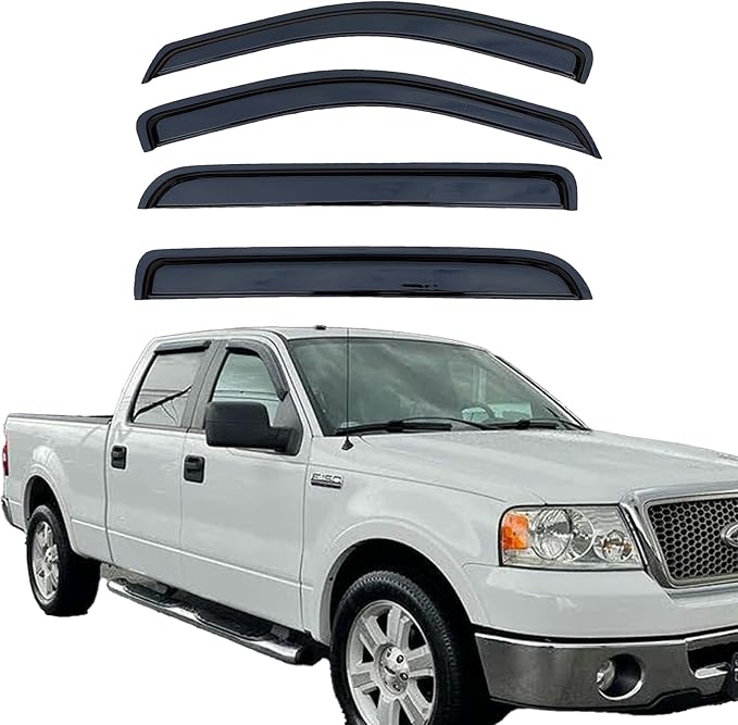 Tape On Rain Guards Window Visors Compatible with 2004-2008 Ford F-150 SuperCrew/Crew Cab, 2006-2008 Lincoln Mark LT SuperCrew Cab,Side Vent Visor Window Deflector Shade,Truck Accessories-4pcs
