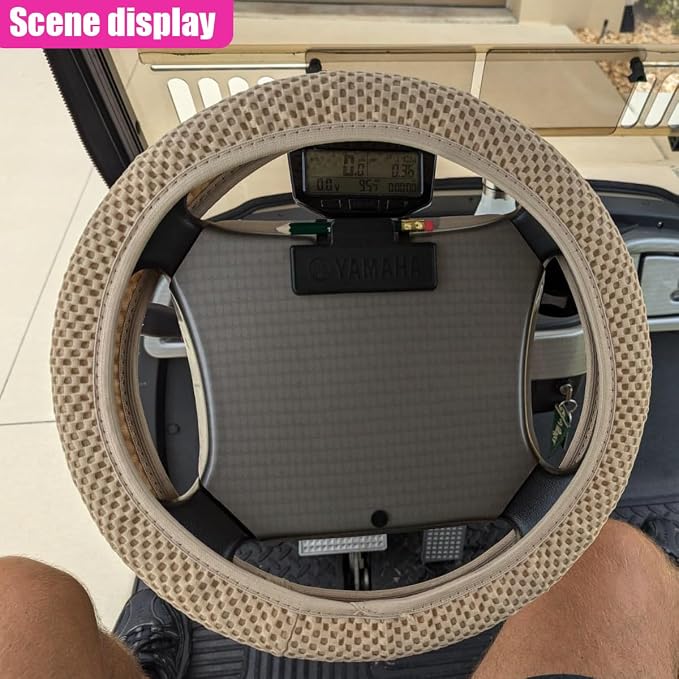 Elastic Stretch Steering Wheel Cover, Anti-Slip, 15inch, Beige | Microfiber Odorless Breathable Ice Silk Car Steering Wheel Protector, Easy Carry, Warm in Winter & Cool in Summer