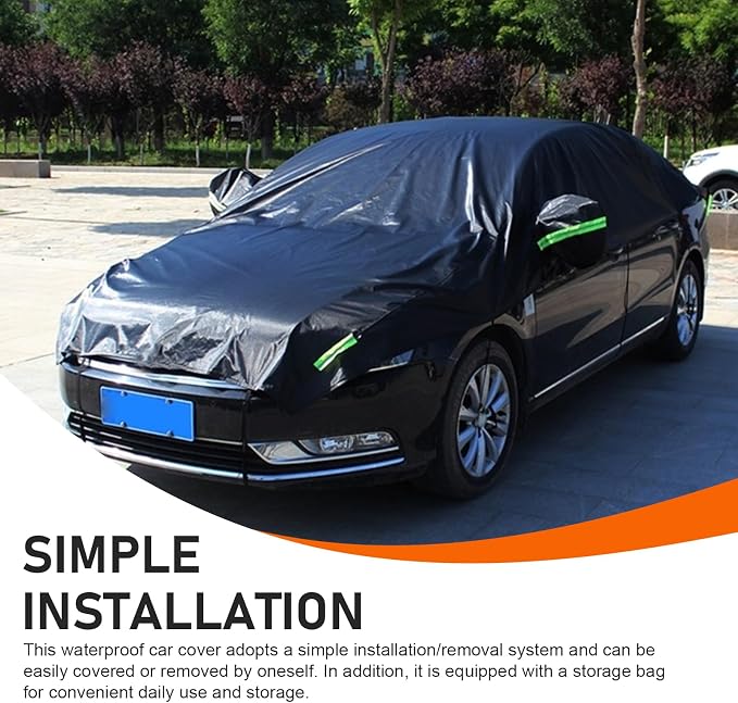 Car Half Cover, Oxford Summer Rainproof Sunshade Cover, All-season Thickened Car Roof Protector, Universal for Sedans (Black)