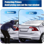 Car Rear Windshield Cover, 4-Layer Waterproof Back Window Protector for Ice and Snow Sun UV Rays Dust, Winter Hail Frost Shield, with Windproof Strap - Fits Most Sedans, SUV | Medium