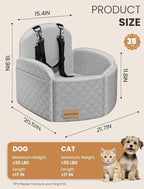 Dog Car Seat for Small/Medium Dogs, Elevated Dog Booster Seat Memory Foam Puppy Car Seat with Washable Cover, Travel Safety Pet Seat for Car with Storage Pockets Up to 35 lbs (Grey)