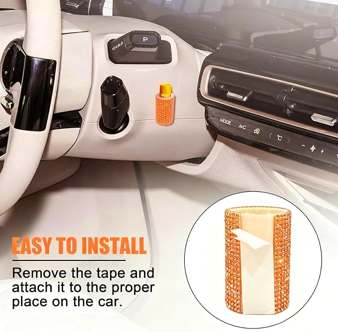 Upright Car Chapstick Holder, Bling Insulating Lip Balm Holder,Rhinestone Car Accessories for Women Interior,Suitable for Most Vehicles. (Orange)