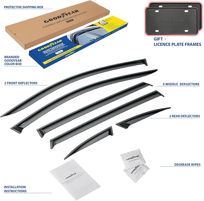 Goodyear Shatterproof Window Deflectors for Kia Sorento 2016-2020, Tape-on Rain Guards, Window Visors, Vent Deflector Visor, Car Accessories,6 pcs. - GY008666