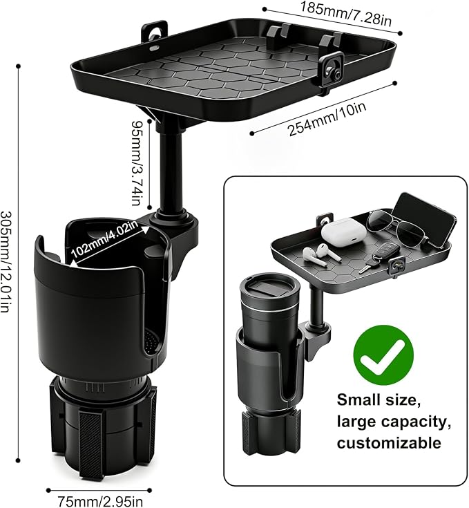 Cup Holder for Car Compatible with Tesla Model Y/3 - Car Cup Holder Tray Phone 9.5 inch Expander, Insert 16-46 Oz Bottles, Removable Car Holder Table Fit Most Car, Ideal for Travel Road Trip