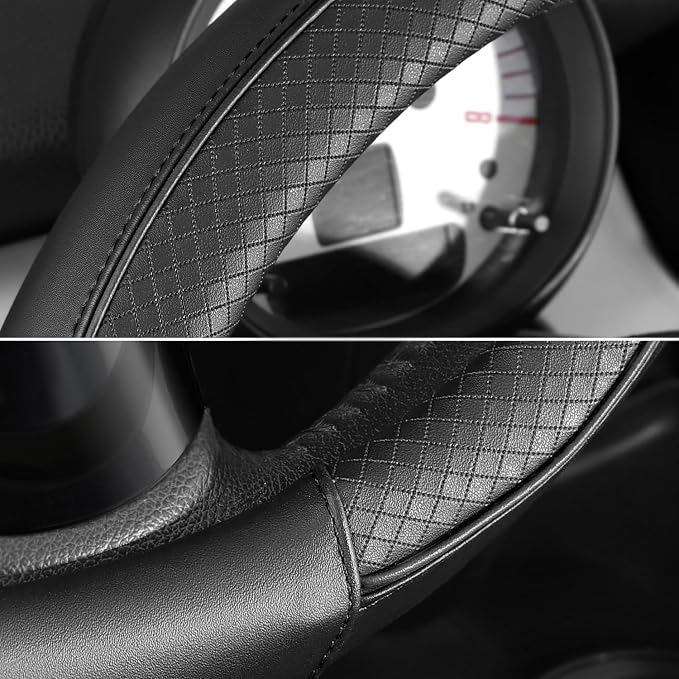 Steering Wheel Cover 14-14.25 inch (35.5-36 cm) Small Size, Microfiber Leather, Non-Slip Comfortable Grip, Fits Cars Prius Civic Model 3 Model Y Camaro, Black