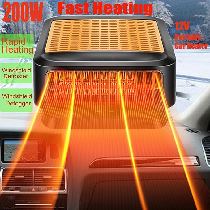 Car Heater for Vehicle,12V 200W Portable Car Heater that Plugs into Cigarette Lighter,Defroster for Car Windshield,2 in 1 Heating & Cooling Fans,Defrost Defogger,Car Plug in Space Heaters for Car
