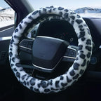Plush Leopard Cheetah Steering Wheel Cover, 15 Inch Universal Fit, Soft Warm Winter Cover with Non-Slip Grip, Heat & Cold Protection Easy Install Fuzzy Cover for Car SUV Truck (Black White)