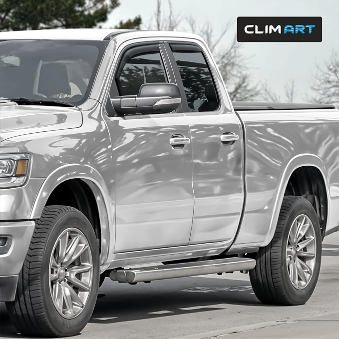 in-Channel Incredibly Durable Rain Guards for Dodge RAM 1500 2019-2026 Quad Cab, Original Window Deflectors, Vent Deflector, Vent Window Visors, Dark Smoke Truck Accessories, 4 pcs- 619363