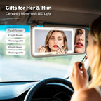 LED Car sun visor vanity mirror, equipped with 3x magnifying glass and three-color adjustable brightness soft light makeup LED mirror, rechargeable, suitable for all models(Black)