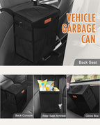 Car Trash Can with Lid, Cute Leakproof Car Trash Garbage Bag Hanging Vehicle Trash Bin Small Portable Automotive Garbage Cans Organizer for Back/Front Seat/Console(Trapezoid,Black)