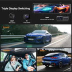 3 Channel Mirror Dash Cam, 12" Triple Rear View Mirror with Front 4K, Inside and Rear 1080P Cameras with 5.8GHz WiFi, G-Sensor, Night Vision, Reverse Assist, Parking Monitor