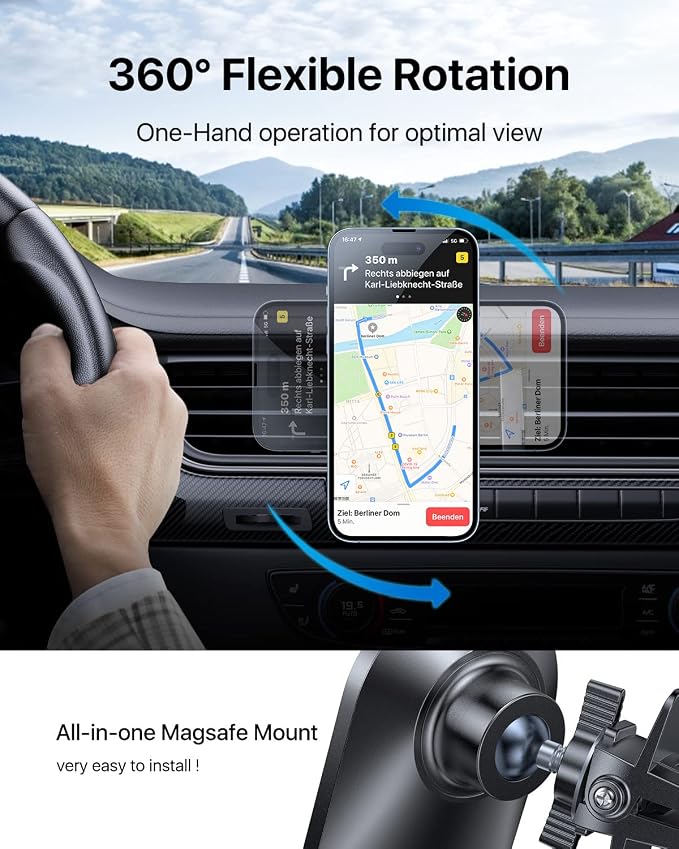 Upgraded for Magsafe Car Mount Pro [Strongest Magnet, Big Phone Friendly] 360° Rotation Magnetic Phone Holder for Car Vent for iPhone 17 Pro Max 16/15/14/13/12 Samsung S26/S25 (Carbon Fiber)