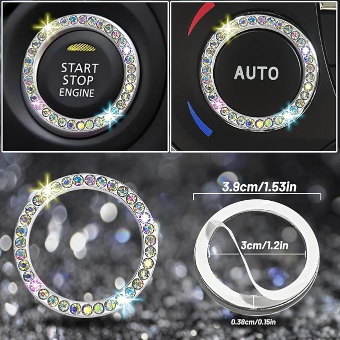 12 Pcs Bling Car Accessories Set for Women Car Floor Mats Full Set Steering Wheel Cover Seat Belt Covers Coasters Universal Fit Car SUV Truck Van Multicolor