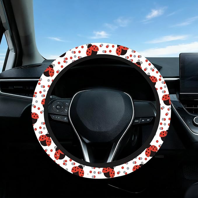 Ladybug Steering Wheel Cover 15 Inch Universal Neoprene Steering Cover | Ladybug Car Accessories Decor Non-Slip Fit Auto SUV Truck, Ladybugs Gifts for Women Men Birthdays Festivals