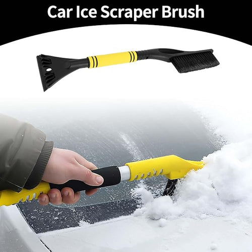 1pc 60x11cm Universal Car Ice Scraper Brush with Broom - SUV Snow Frost Remover for Car Truck RV Windscreen Side Window Anti Crash - Plastic Yellow Snow Shoveling Defrost Clearing