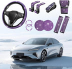11PCS/Set Bling Car Accessories Set for Women, Rhinestone Vehicle Steering Wheel Cover Seat Belt Cushion Gear Shift Protector Cup Holder Coaster, Universal Automotive Accessories (Purple)