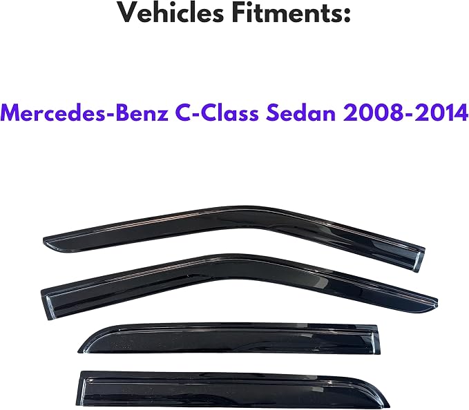 KPY Rain Guards Fit for 2008-2014 Mercedes-Benz C-Class, Out-Channel Window Visors Vent Wind Deflectors 4PC, Car Accessories for 2008-2014 Mercedes Benz C200 C230 C250 C300 C350 C63