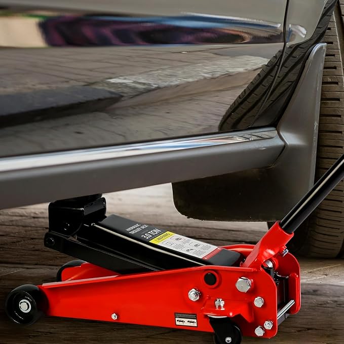 3 Ton Low Profile Floor Jack, Heavy Duty Floor Jack with Single Piston Quick Lift Pump, Steel Car Jack Adjustable Height 5.1"-20", Hydraulic Trolley Floor Jacks 3 Ton/6000 LB Capacity, Red