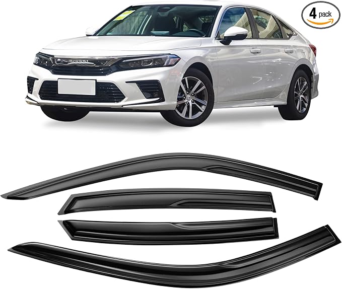 Smoke Tinted Tape-On Side Window Visor Deflectors Rain Guards Designed for Honda Civic Sedan 2022 2023 LX EX SI HPT Sport Touring（4pcs）