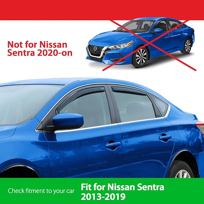 Goodyear Shatterproof in-Channel Window Deflectors for Nissan Sentra 2013-2019, Rain Guards, Window Visors for Cars, Vent Deflector, Car Accessories, 4 pcs - GY003482