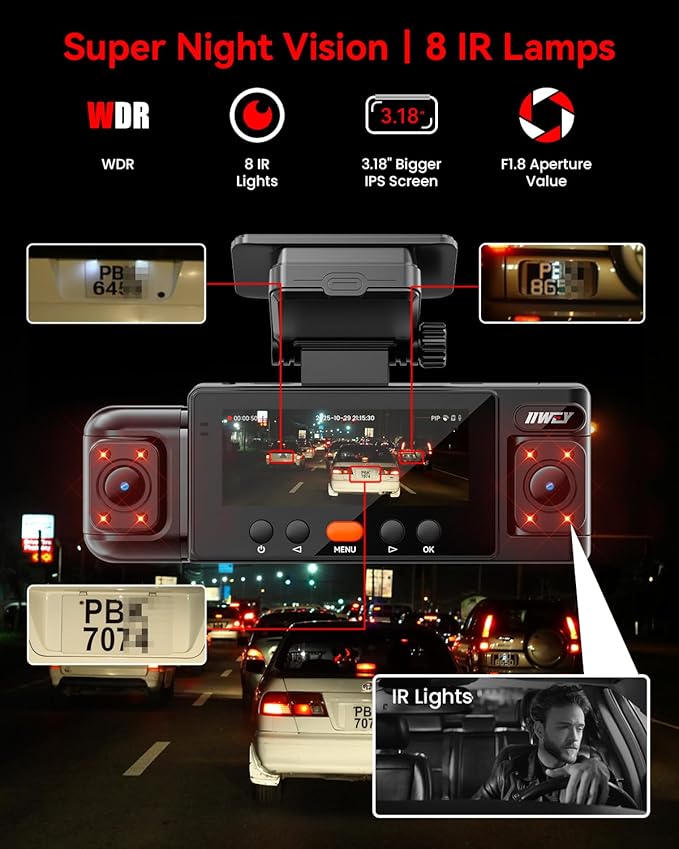 N6 360° Dash Cam 4 Channel, 5.8G WiFi-6 (up to 20MB/s) with App, Free 128GB Card, FHD Front & Rear Inside Dash Cam for Car, 8 IR Lights Night Vision, GPS, 24/7 Parking Mode, G-Sensor